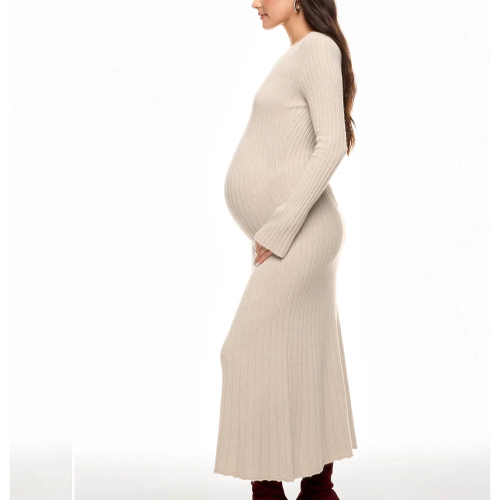 PIETRO BRUNELLI Maternity Beige Midi Sweater Dress MEDIUM Ribbed Italian $200 - Picture 2 of 9